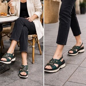 NWT Marni Crystal-Embellished Platform Sandals Emerald Green/Black US 8